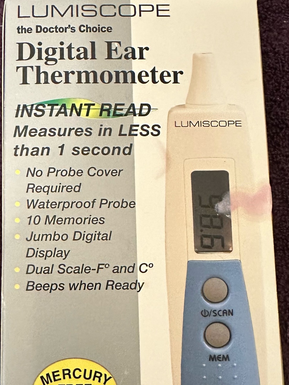 Lumiscope Digital Ear Thermometer model # 2215 Mercury Free